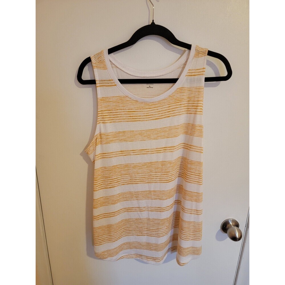 A.n.a. Tank Top Womens XL Casual Gold & White Stripes Coastal beach y2k resort